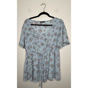 Bloomchic Women’s Blue Floral V Neck Top Blouse Short Sleeve Boho Chic Size 12